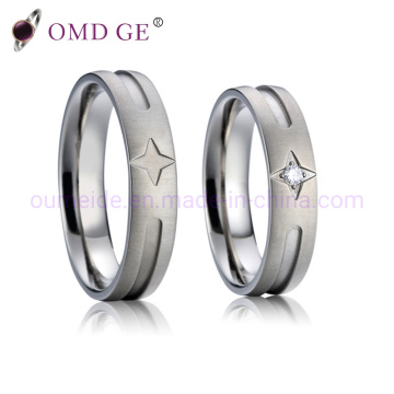 CNC Start Pattern Gold Polished Stainless Steel Couple Rings